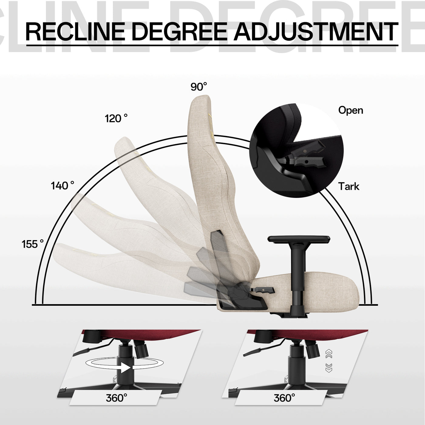 Bigzzia Gaming Chair, High Back Ergonomic Computer Chair with 3D Armrests for Adult, Height Adjustable Game Chair with 360°-Swivel Seat, Beige