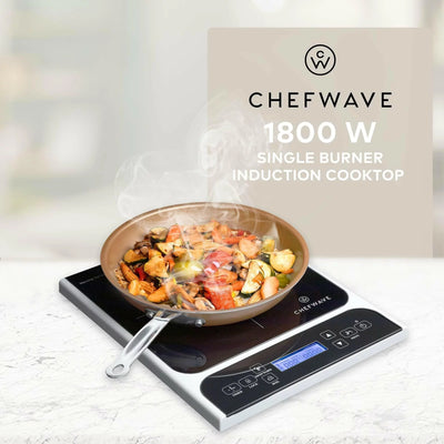 ChefWave LCD 1800W Portable Induction Cooktop w/ Safety Lock, Bonus 10in Fry Pan