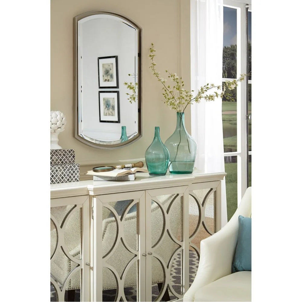 Modern Symmetrical Arches Architectural Wall Mirror with Beveled Edge and Floating Frame 21 inches W X 35 inches H-Brushed Nickel Finish Bailey Street