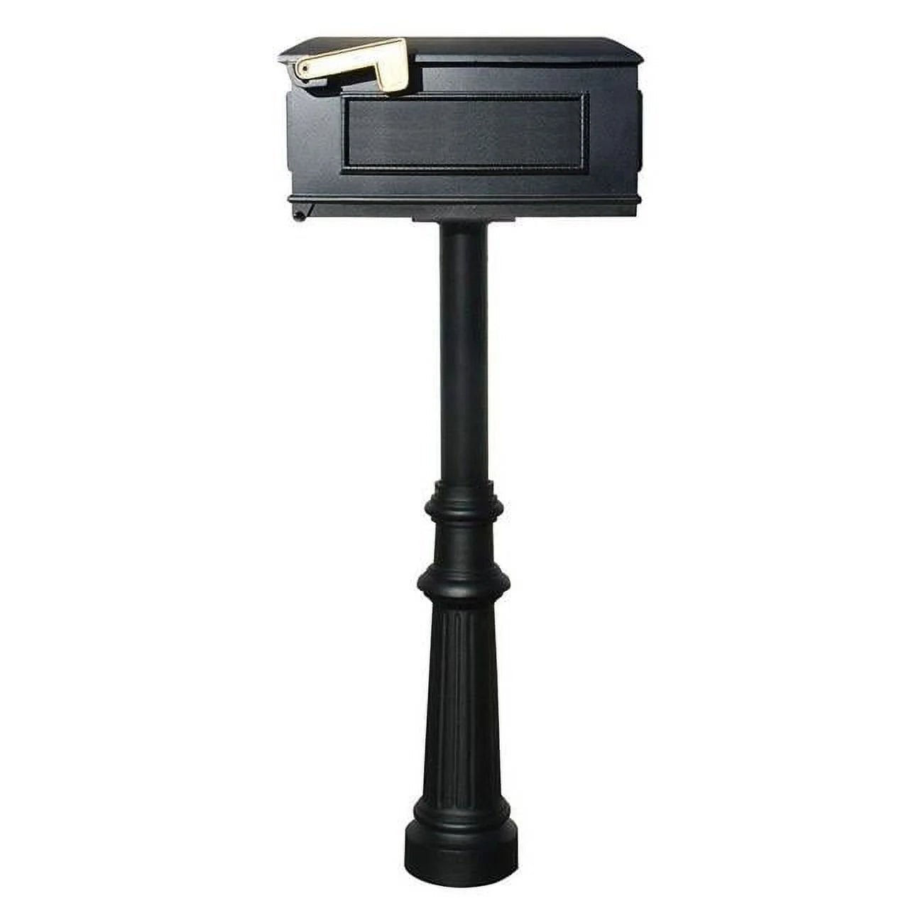 The Hanford Twin No Scrolls Black Mailbox Post System with Mounting Plate - 70 x 22 x 20 in.