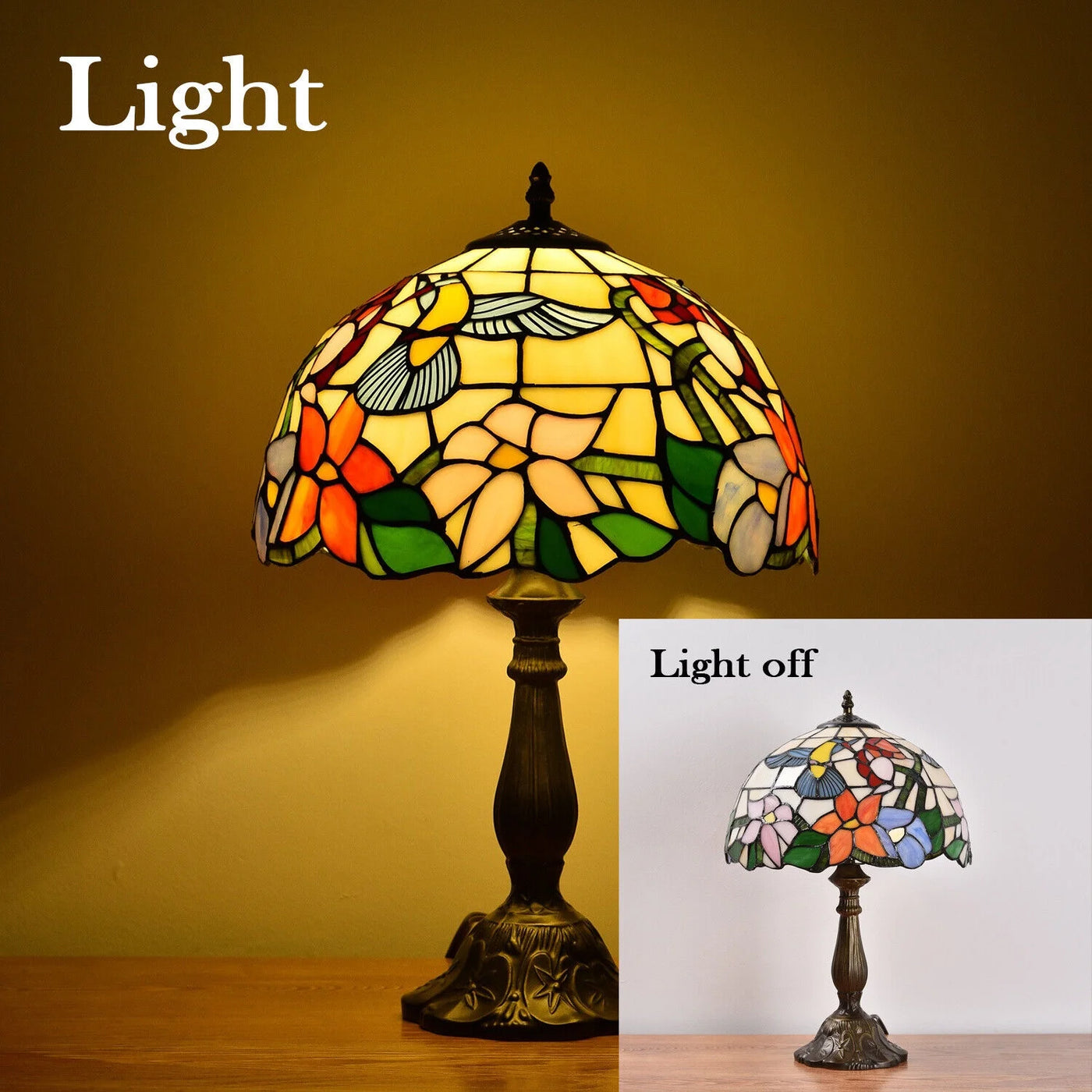 Tiffany Style Table Lamp Stained Glass Lamp Hummingbird Style Bedside Table Lamp Desk Reading Light 18" Tall Decor Bedroom Living Room Home Office