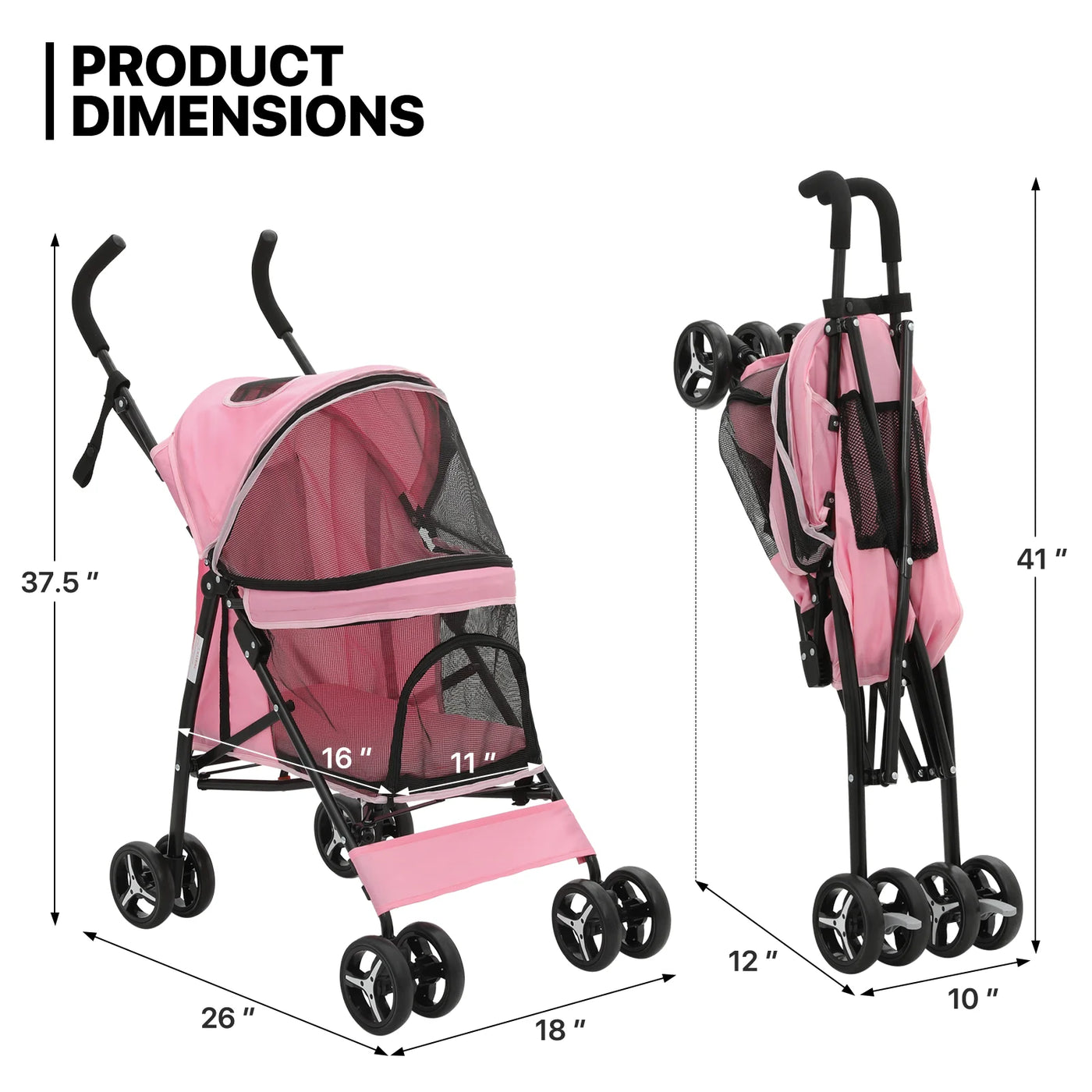 MoNiBloom Foldable Lightweight Dog Stroller for Small Medium Dogs, Pet Stroller,4 Wheel, Pink