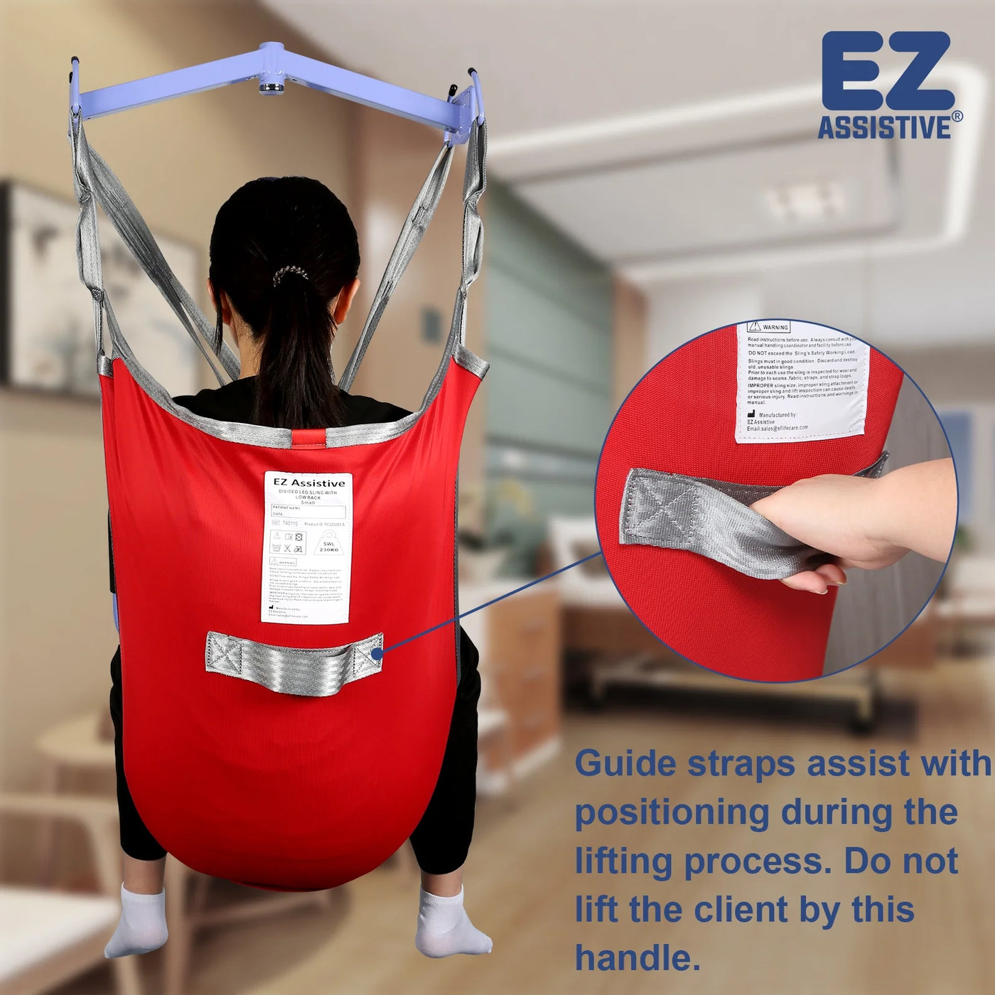 EZ Assistive Patient Lift Sling with Divided Leg for Patient Transfer Red Hoyer iftl sling, 500lb Weight Capacity (Medium Size )