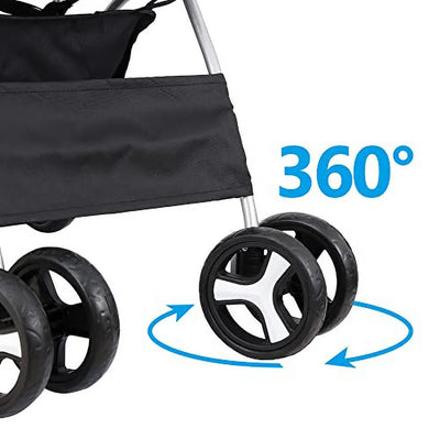 BBBuy 4 Wheels Foldable Pet Dog Cat Jogger Stroller Travel Carrier Strolling Cart w/Waterproof Cover Storage Basket Cup Holder & Removable Liner for Medium Small Cat Dog, Black