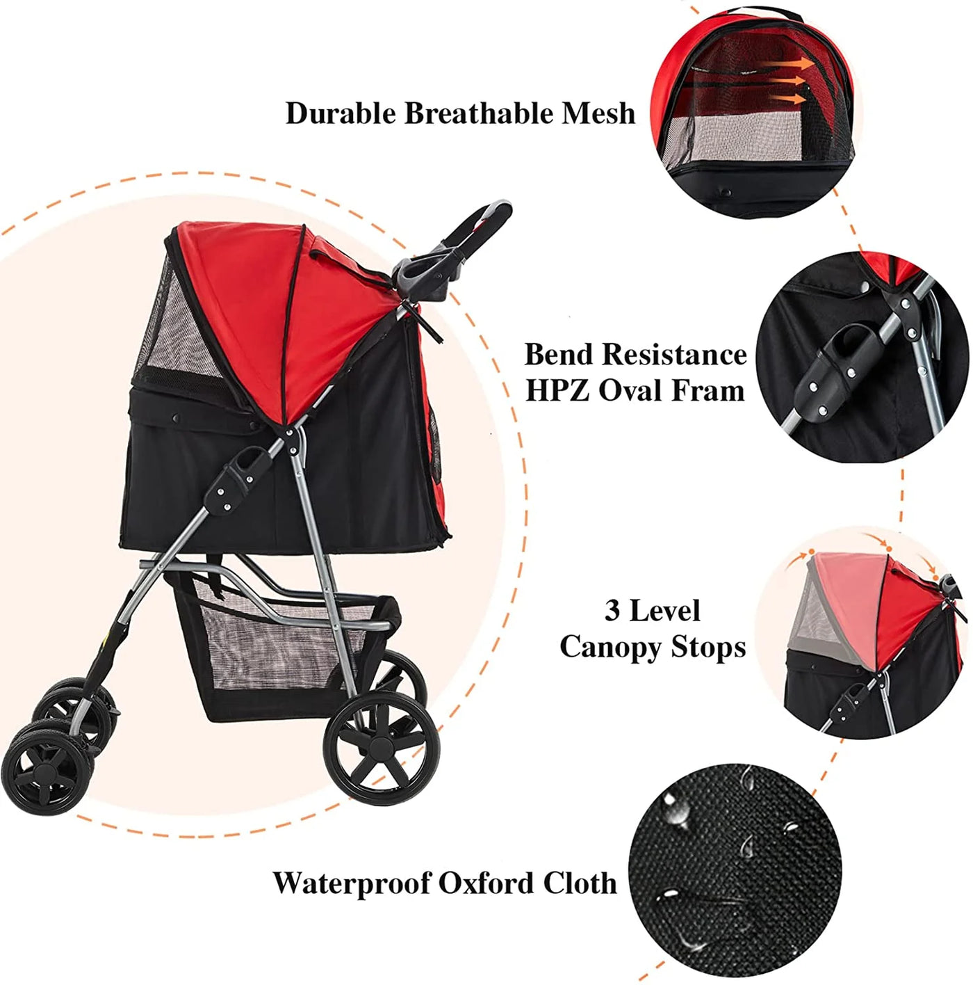 Afuhokles Cat Dog Stroller, Pet Strollers for Small Medium Dogs and Cats, 4 Wheels Dog Jogging Stroller Folding Doggy Stroller with Storage Basket