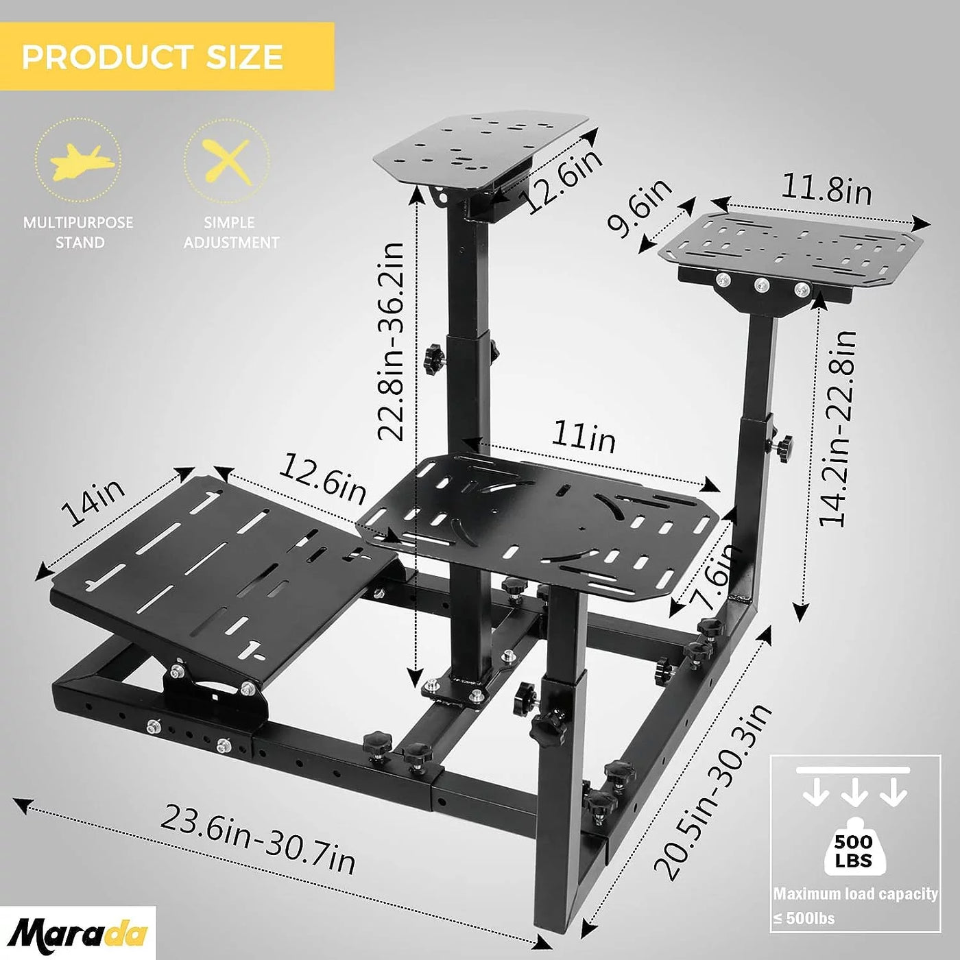 Marada Flight Simulator Cockpit Racing Wheel Stand Adjustable Fit for Thrustmaster HOTAS Warthog