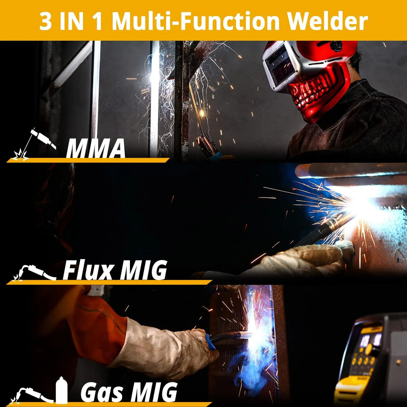 DEKO 135Amp MIG/MMA Welder，110V Flux MIG/Stick/Gass MIG 3 in 1 welding machine IGBT DC Inverter