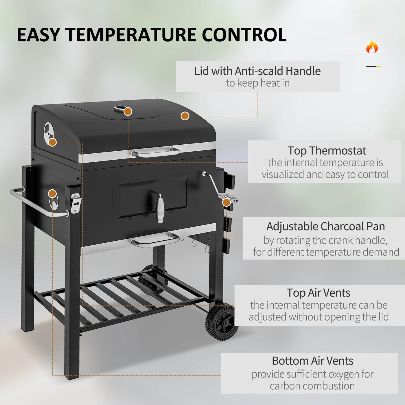 Outsunny Charcoal BBQ Grill, Outdoor Portable Cooker, Black