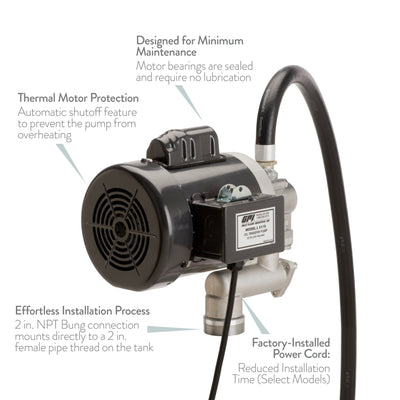 GPI - L5116 High Viscosity Oil Pump, 16 QPM, 115V/230AC Oil Transfer Pump for Viscous Fluids that Features a 0.75” Ball Valve Nozzle, 8 Foot Hose, 3 Foot Power Cord with Three-Prong Plug (142100-01)