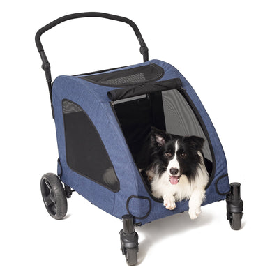 Tikysky 4 Wheel Pet Stroller for Dog and Cat ,Light Foldable,Breathable Mesh Windows,Blue