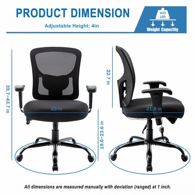 Bigroof Mesh Office Chair, Ergonomic Computer Chair with Flip-up Arms and Lumbar Support, Height Adjustable Home Office Desk Chairs, Black