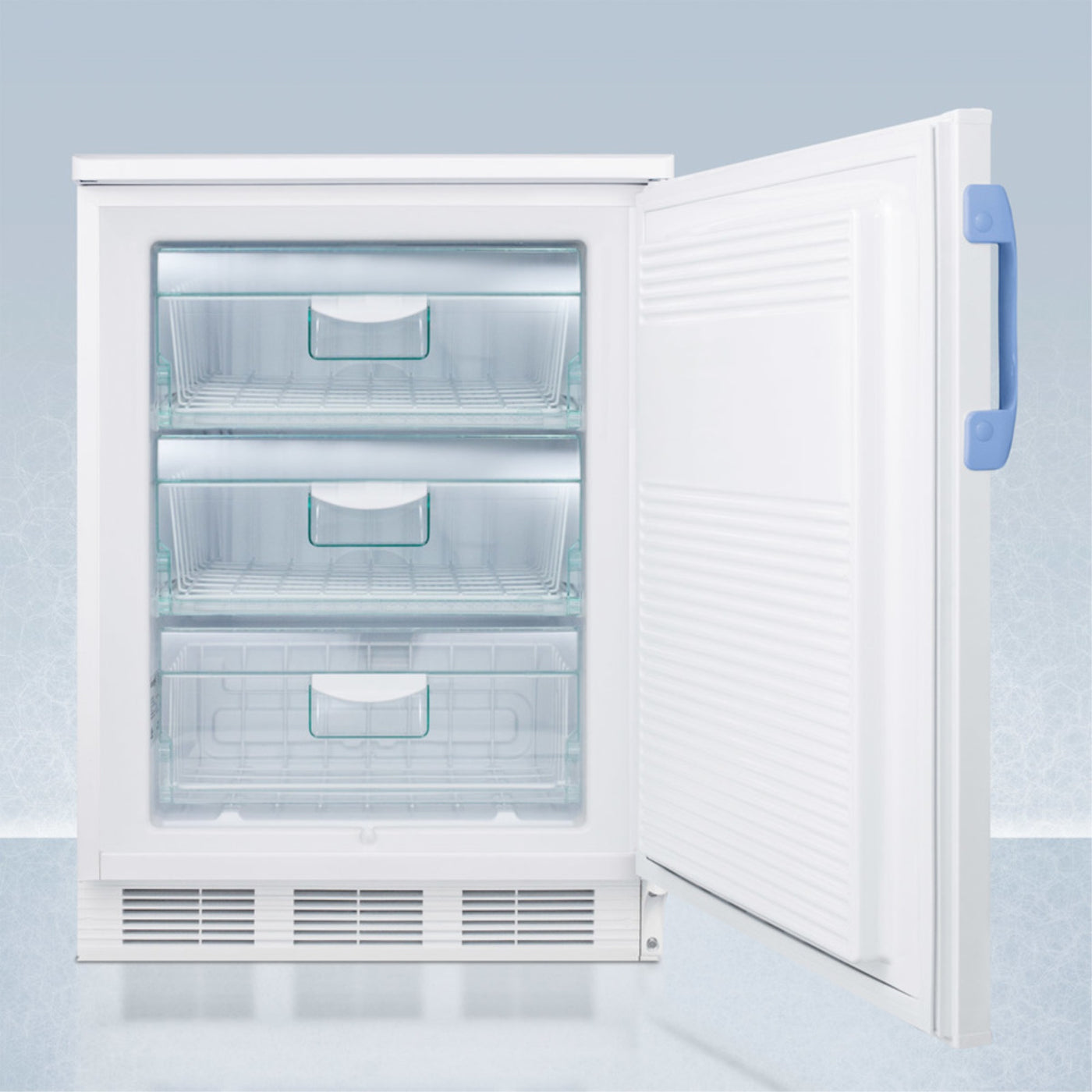 Built-in undercounter medical/scientific -25C capable all-freezer with front control panel equipped with a digital thermostat and NIST calibrated thermometer/alarm