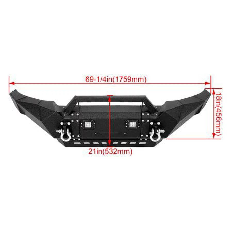 Kojem Front Bumper for 2005-2015 Toyota Tacoma w/ Winch Plate & LED Lights & D-rings 3 Piece Powder Coated