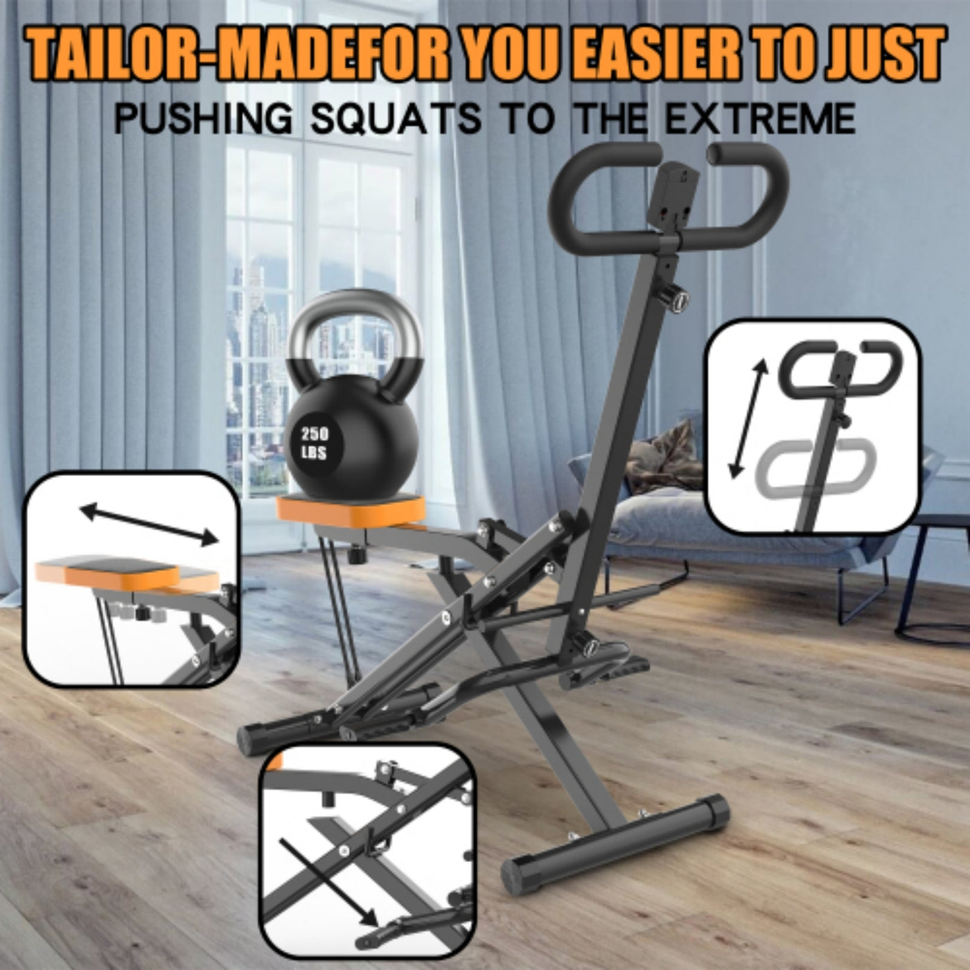 Hiii Squat Machine for Home, Assist Trainer for Glutes Workout Foldable with Resistance Bands, for Botty Glutes Butt Thighs, Ab Back/Leg Press Hip Thrust for Home Gym Fitness-Black