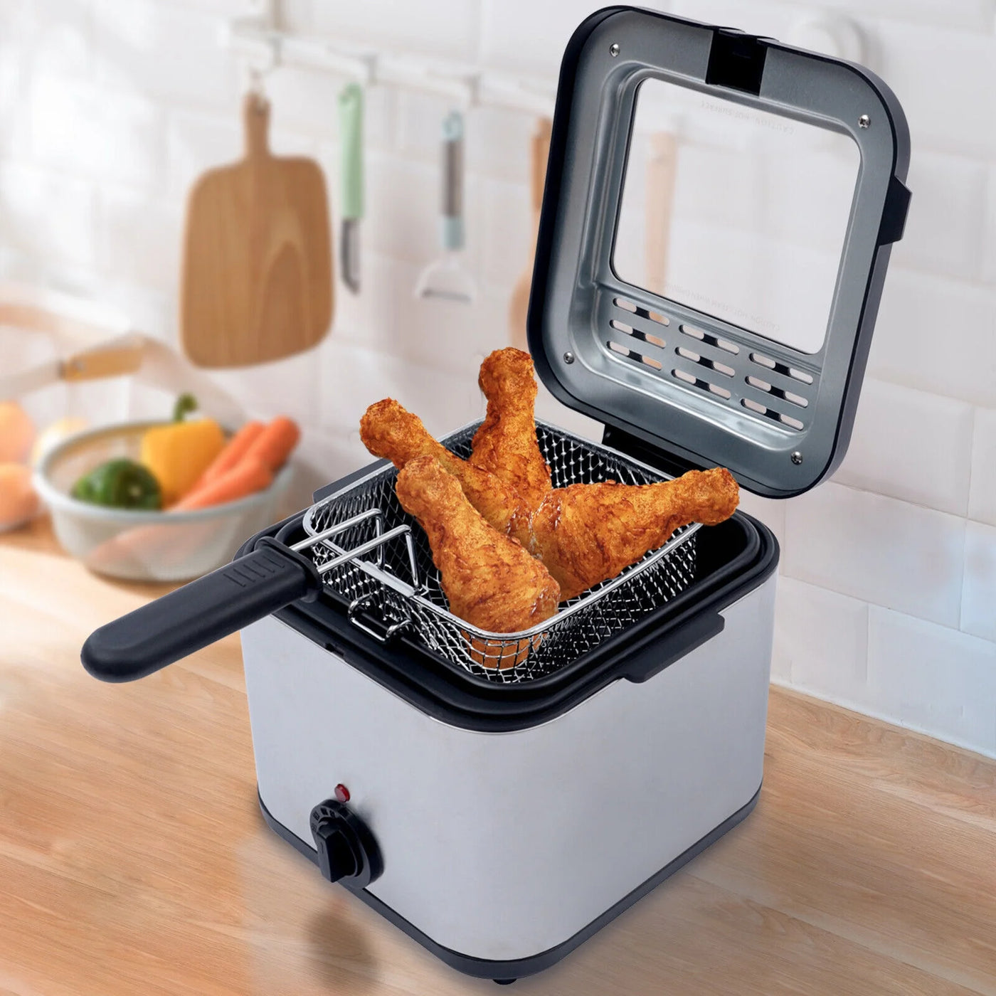 1000W 2.5L Deep Fryer With Basket Small Fryer w/ View Window, Oil Dripping Hook