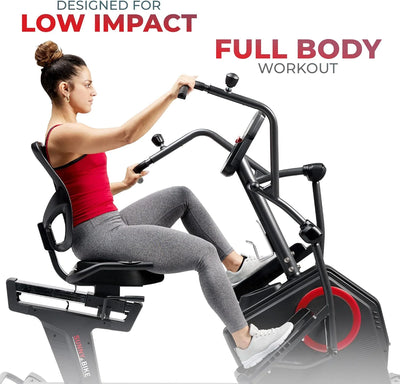 Sunny Health & Fitness Electromagnetic Recumbent Cross Trainer Exercise Elliptical Bike w/Arm Exercisers, Easy Access Seat & Exclusive SunnyFit® App Enhanced Bluetooth Connectivity - SF-RBE4886SMART…