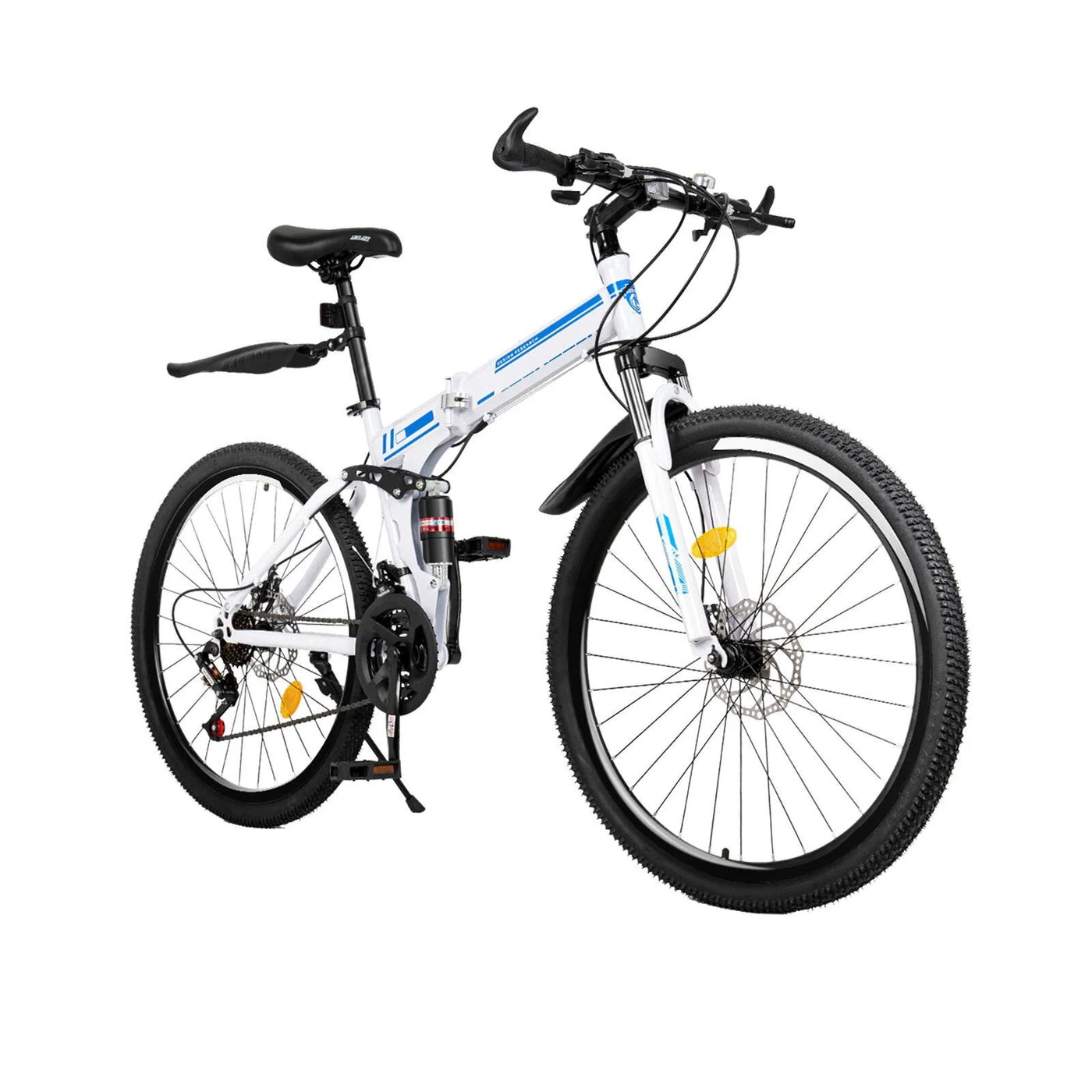 Wuzstar 26" Mountain Folding Bike 21-Speed High-Carbon Steel Mountain Bicycle with Dual Disc-Brake