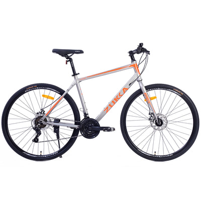 28 inch Hybrid Bike Men, Road Bike with Shimano 21 Speed, 700C Wheels, Comfort Adult Bicycle with Dual Disc Brake, 21'' Lightweight Aluminium Frame, Suggested Rider 5'6" to 6'2" Tall- Silver+Orange