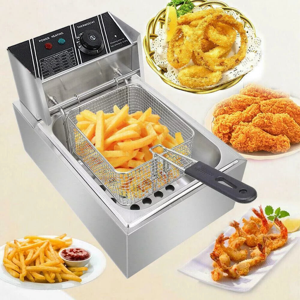 6L/6.3QT Electric Deep Fryer Stainless Steel Restaurant Home 1700w Countertop 1700W Extra Large Electric Deep Fryer Commercial Restaurant Fry Basket 6L 6L Electric Deep Fryer 1700W Single Tank