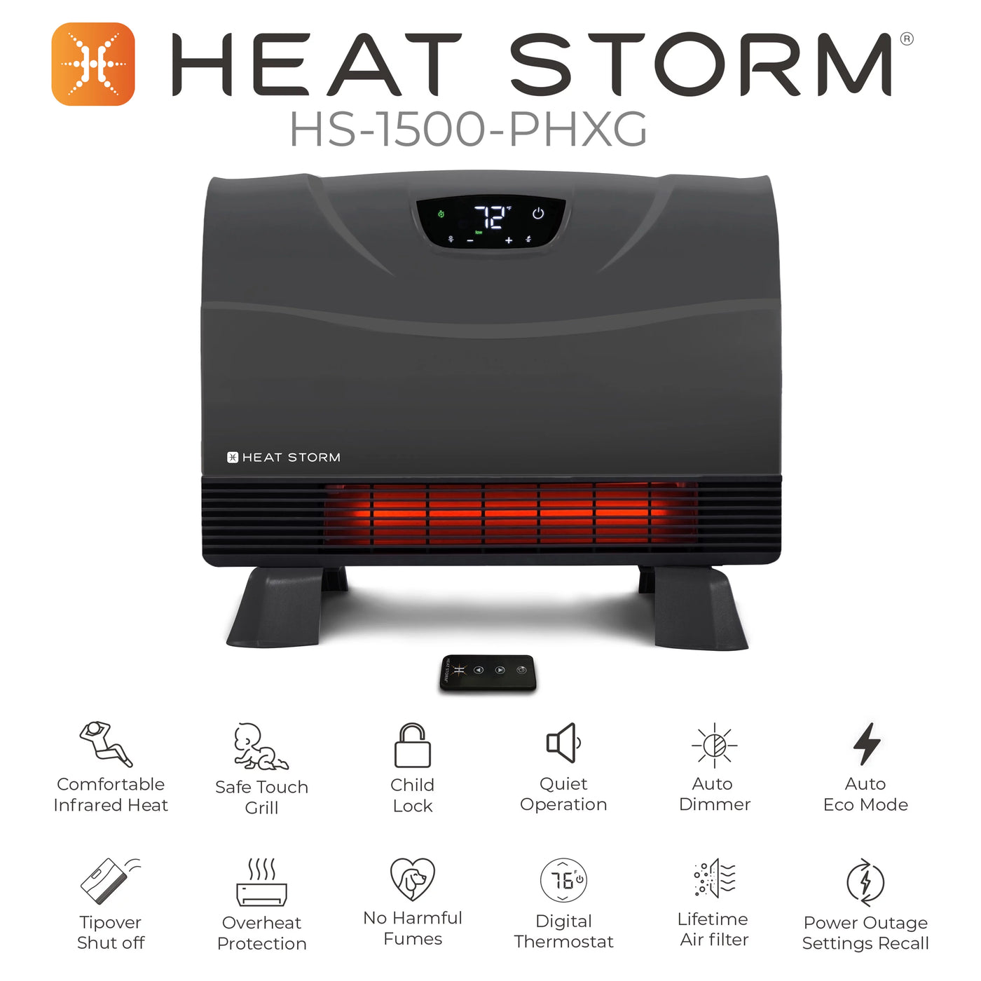 Heat Storm Phoenix 1500 Watt Infrared Floor to Wall Heater Gray