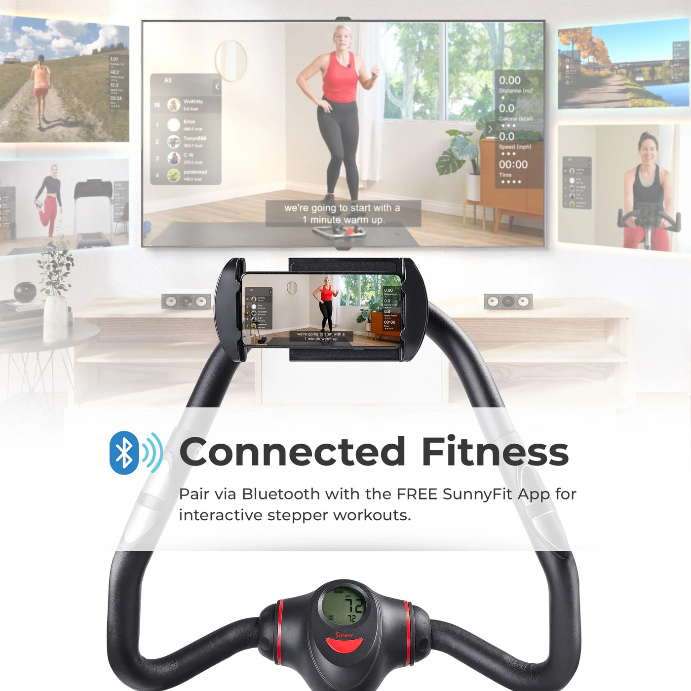 Sunny Health & Fitness Duo Function Premium Heavy Duty 330 LB Capacity Power Stepper with Resistance Bands, Space-Saving Low Impact Peddle w SunnyFit® App Enhanced Connectivity - SF-S021055…