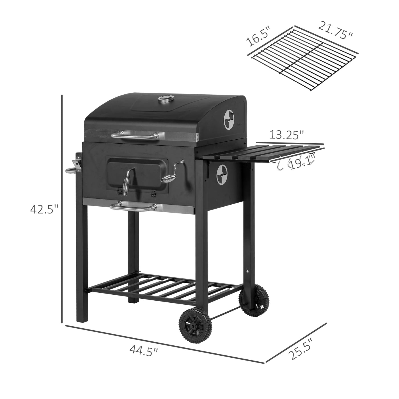 Outsunny Charcoal BBQ Grill, Outdoor Portable Cooker, Black