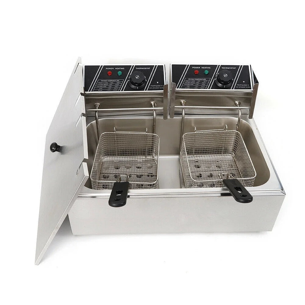 denest 5kW Large Electric Deep Fryer Single Tank Commercial Restaurant Fry Basket 6/12L