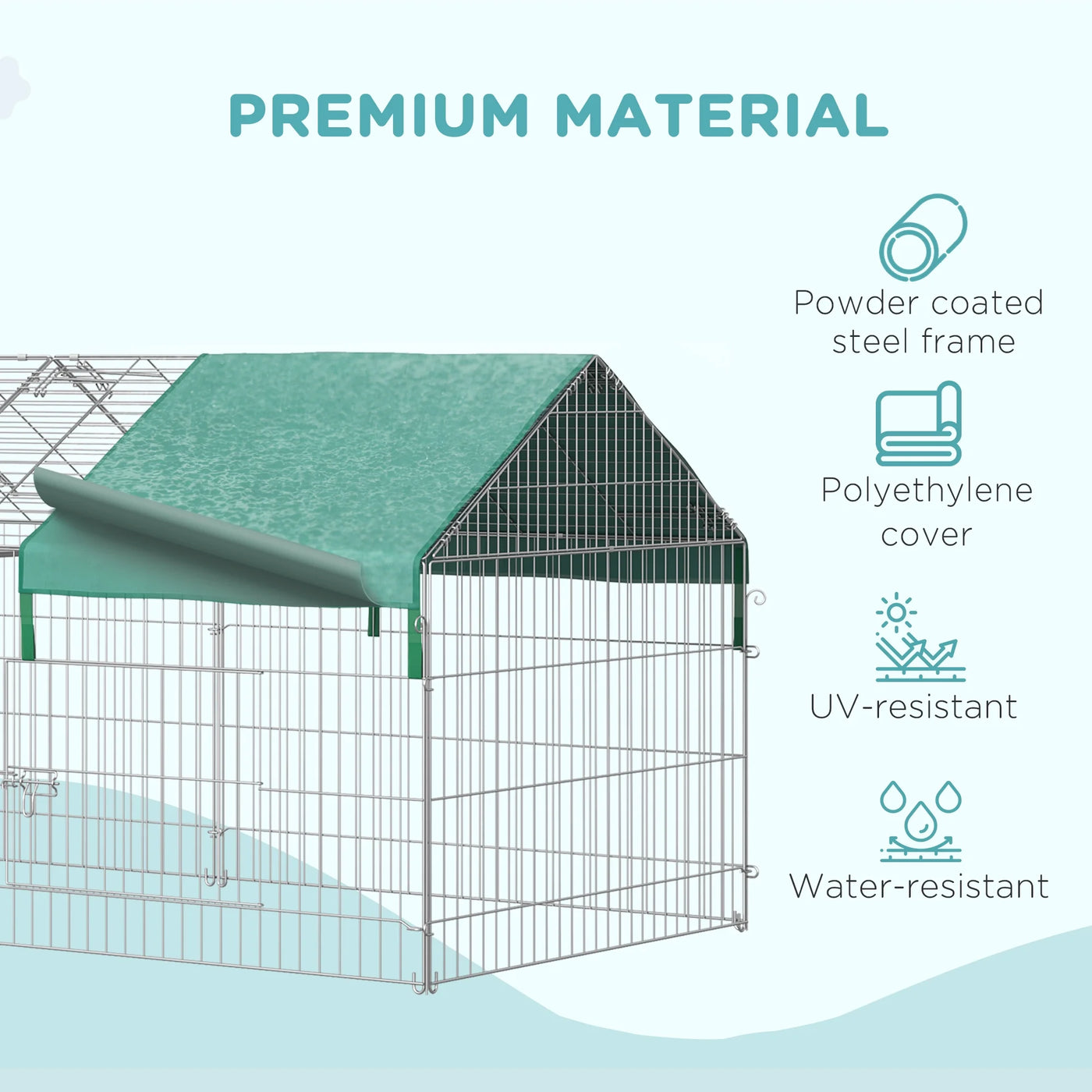 PawHut 87" Small Animal Playpen, Pet Playpen Yard Fence for Rabbits, Chicken, Chinchillas with Roof for Indoor & Outdoor, Green