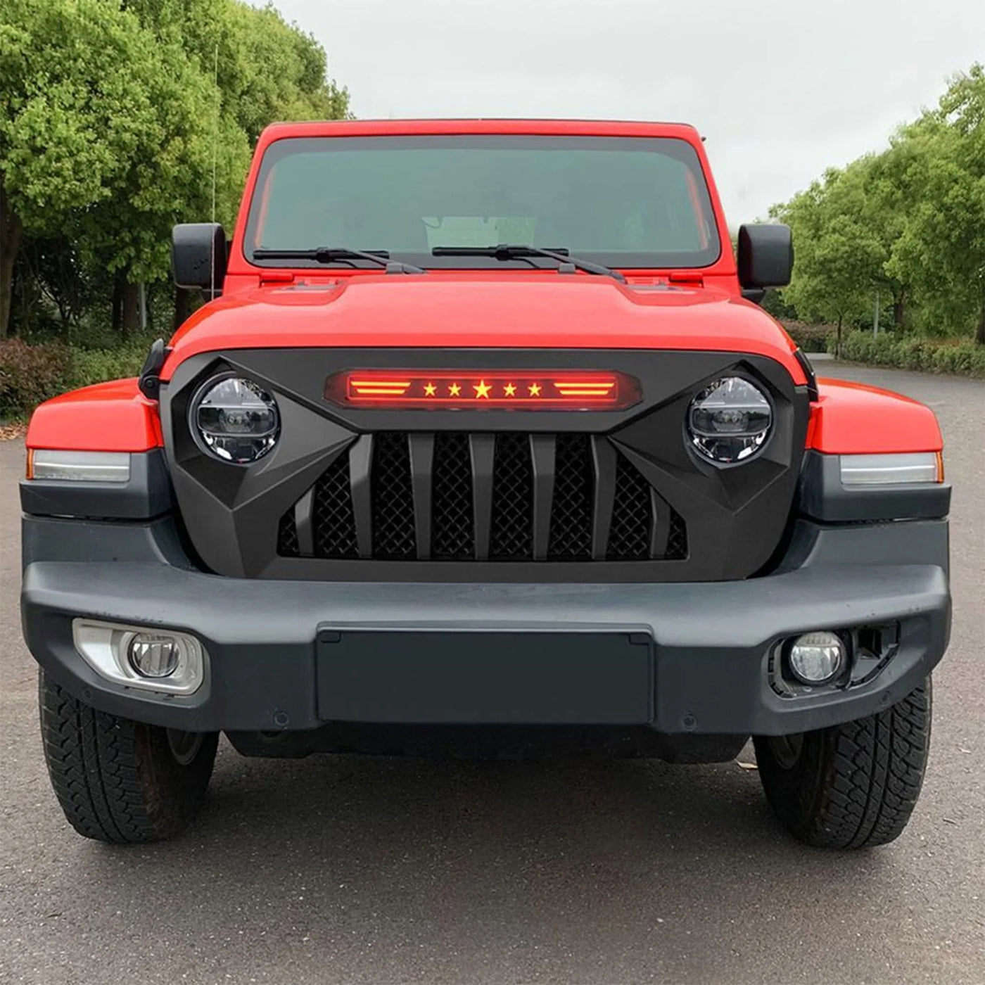 AMERICAN MODIFIED Demon Grille w/Red Lights for 18-21 Wrangler/Gladiator