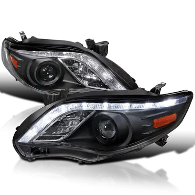 Spec-D Tuning Black Projector Headlights LED Strip Compatible with 2011-2013 Toyota Corolla, Left + Right Pair Headlamps Assembly