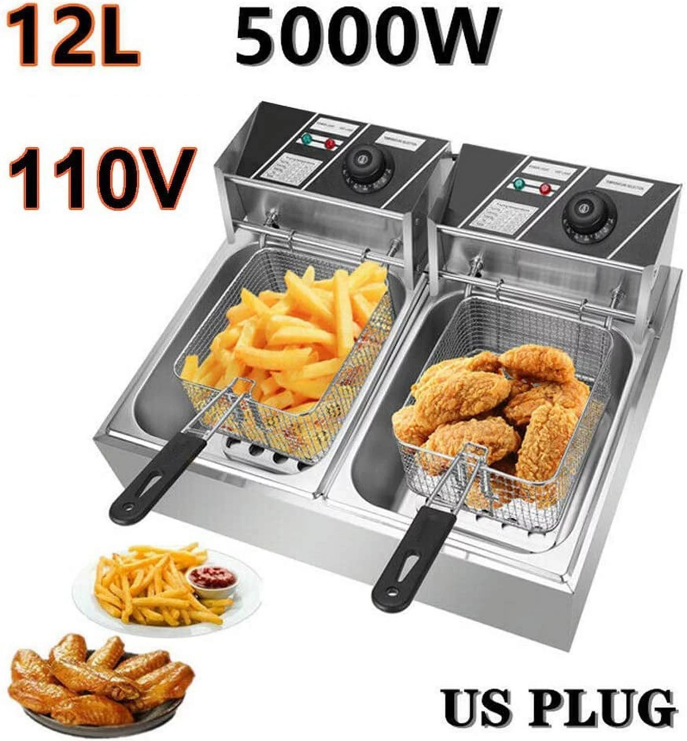 Miumaeov Stainless Steel Deep Fryer with Frying Baskets and Lid, 12.7QT/12L Capacity Countertop Deep Fryer, Frying Machine