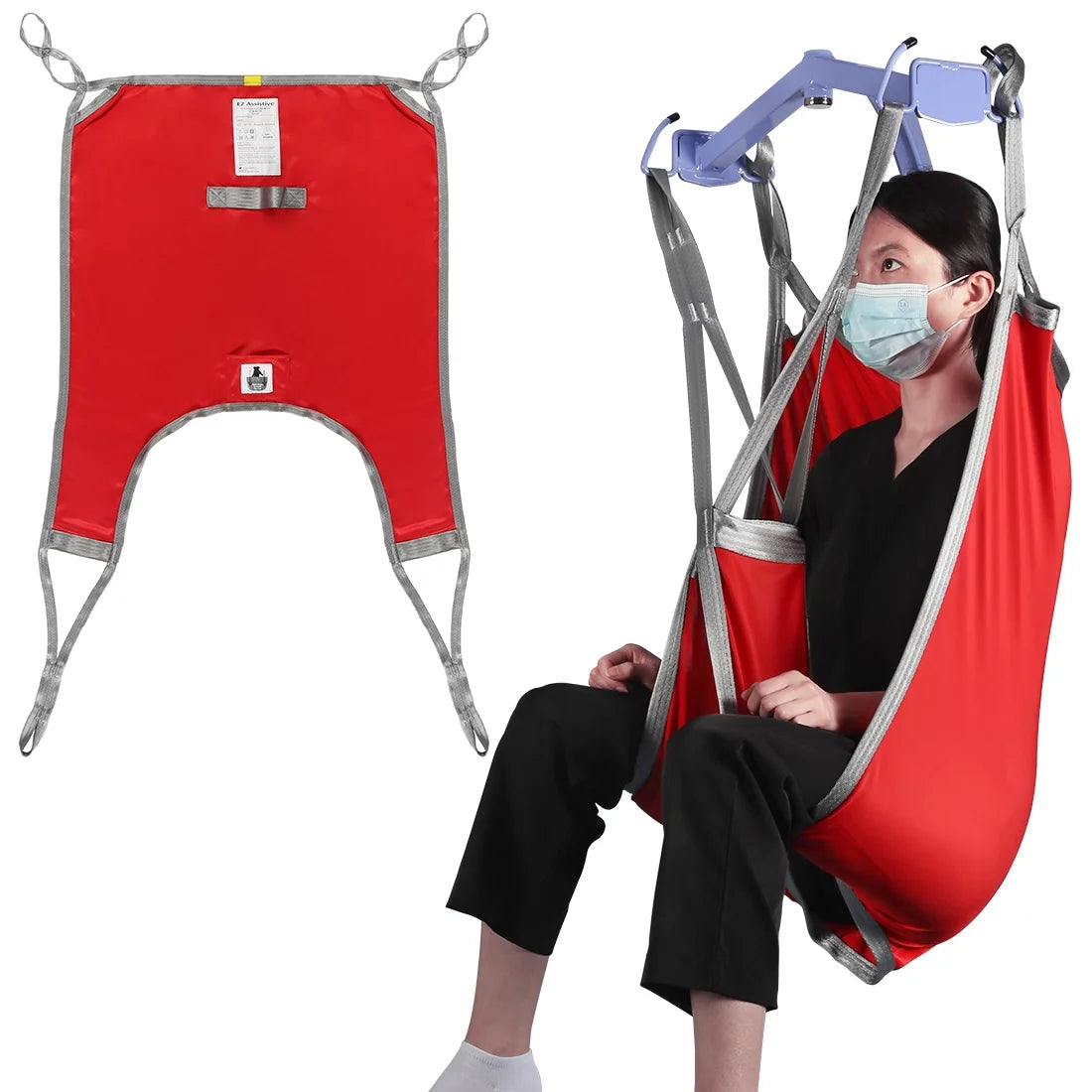 EZ Assistive Patient Lift Sling with Divided Leg for Patient Transfer Red Hoyer iftl sling, 500lb Weight Capacity (Medium Size )