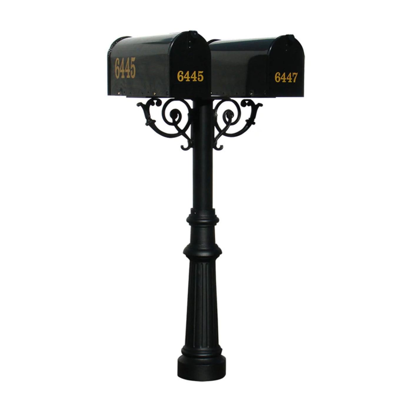 QualArc The Hanford Twin Black Mailbox Post System with Scroll Supports - Aluminum - 69 x 22 x 19 in.