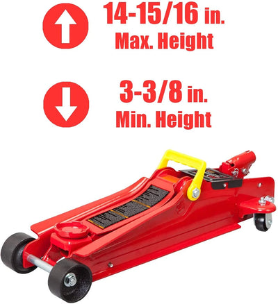 Big Red Hydraulic Low Profile Floor Jack with Single Piston Quick Lift Pump, 2.5 Ton, Red, W8255AM