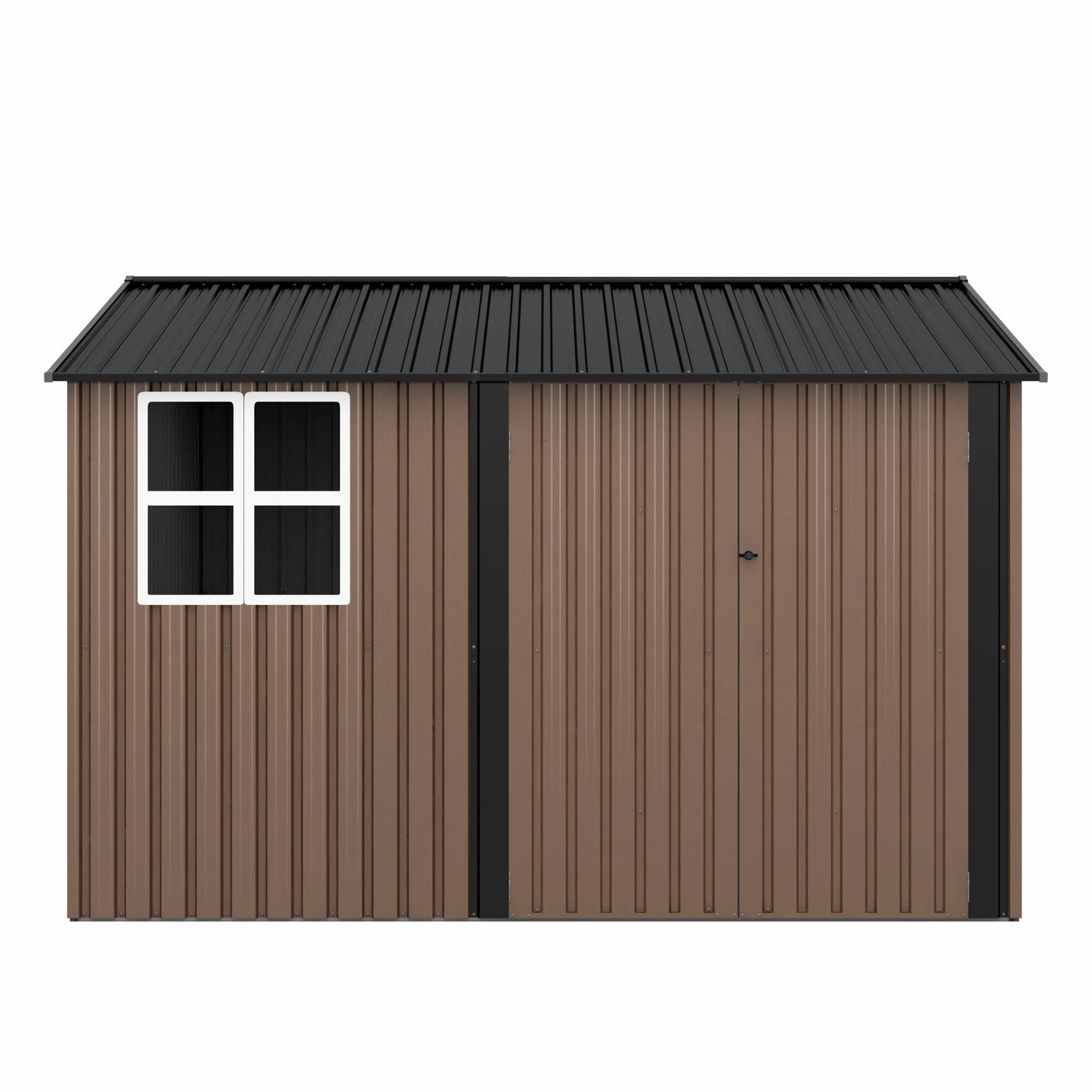 JAXPETY 10 x 10 ft Outdoor Metal Storage Shed with Window & Lockable Door for Garden, Backyard, Tool Storage Use, Brown