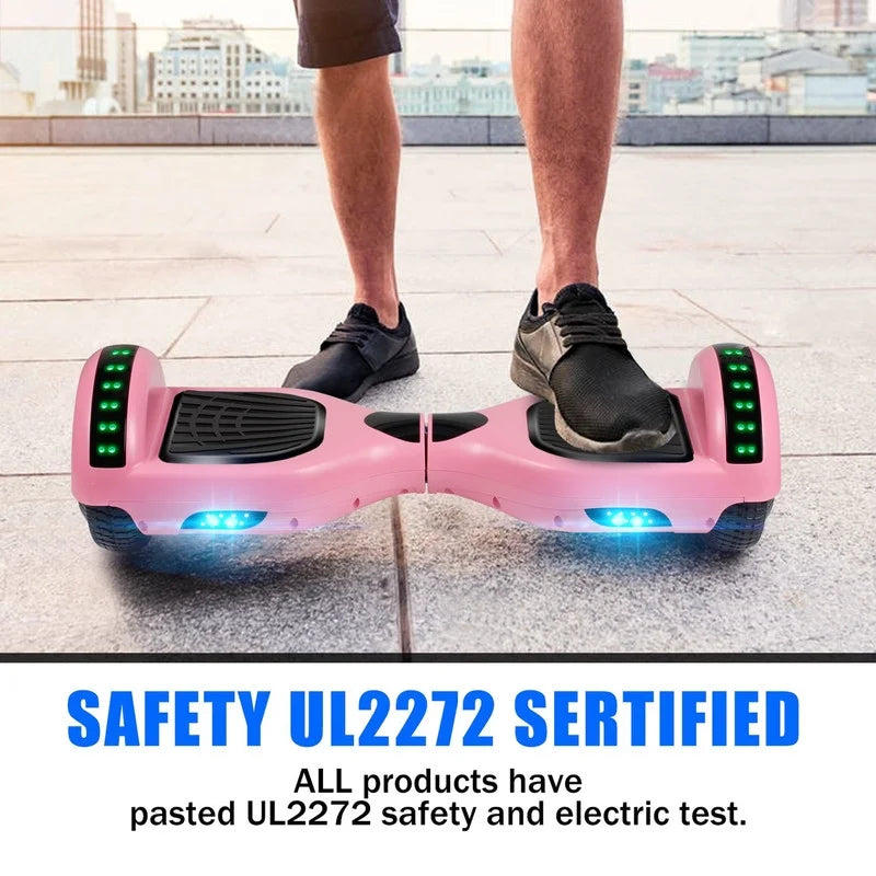 SISIGAD Hoverboard, 10 Mph Max Speed, Hoverboard with Bluetooth and LED lights, 6.5" Self Balancing Electric Hoverboard for Kids Adults Gifts, Pink