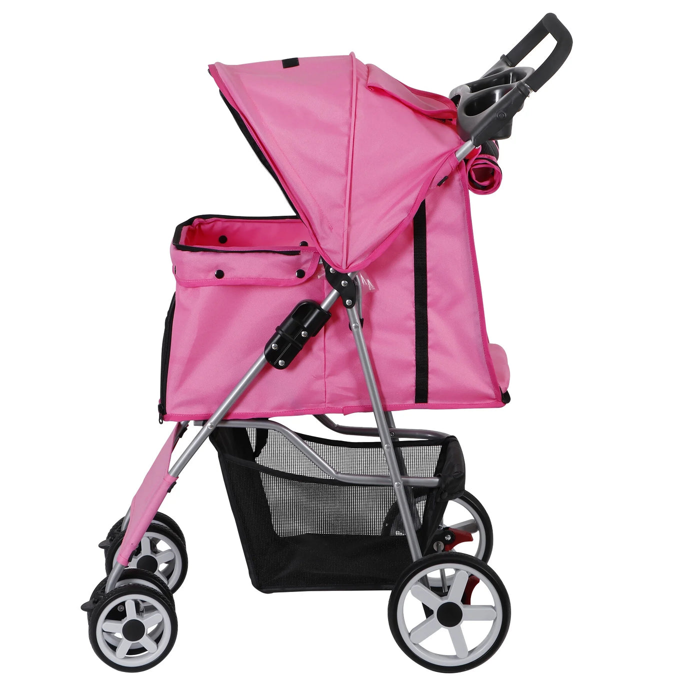 ZENSTYLE 4 Wheels Pet Stroller Foldable Carrier Strolling Cart for Cat Dog w/ Storage Basket Pink