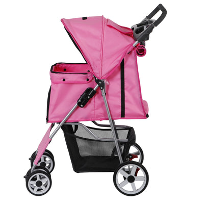 ZENSTYLE 4 Wheels Pet Stroller Foldable Carrier Strolling Cart for Cat Dog w/ Storage Basket Pink