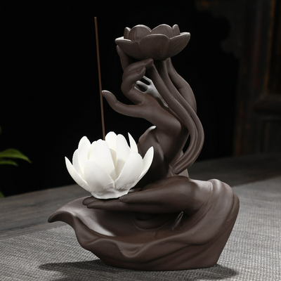 Incense burner holder Led Lamp BackFlow Incense Porch  Decoration Ceramic Lamp Ring Bergamot Lotus Heart