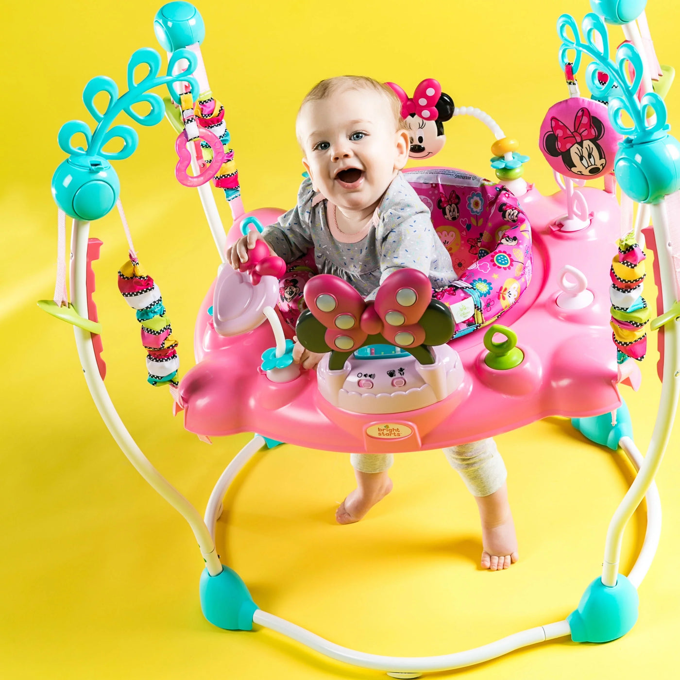 Bright Starts Disney Baby Minnie Mouse PeekABoo Activity Jumper Bouncer with Lights & Music, Age 6 months+