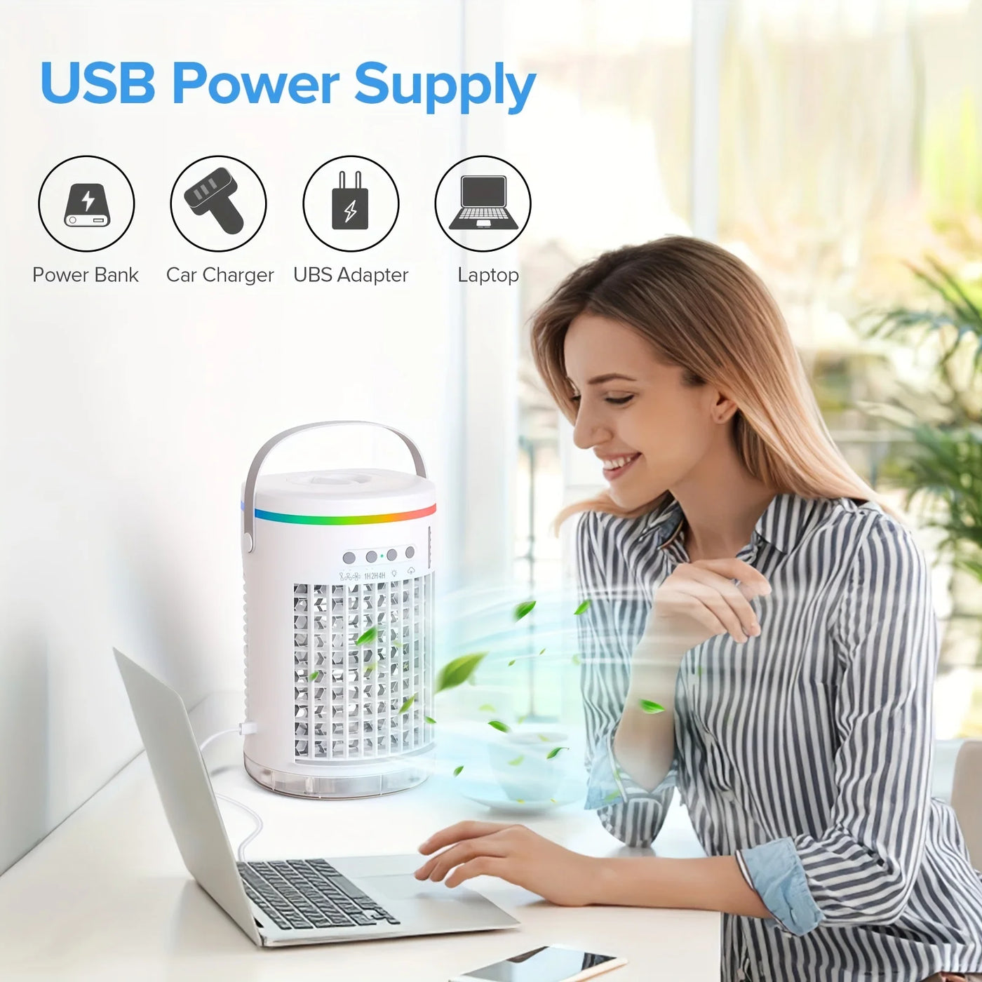 Portable Air Conditioners with Remote 1400ml Evaporative Cooler 3 Speeds USB Personal Conditioner 7 LED Light Portable AC for Room Kitchen Office Desk Bedroom Camping