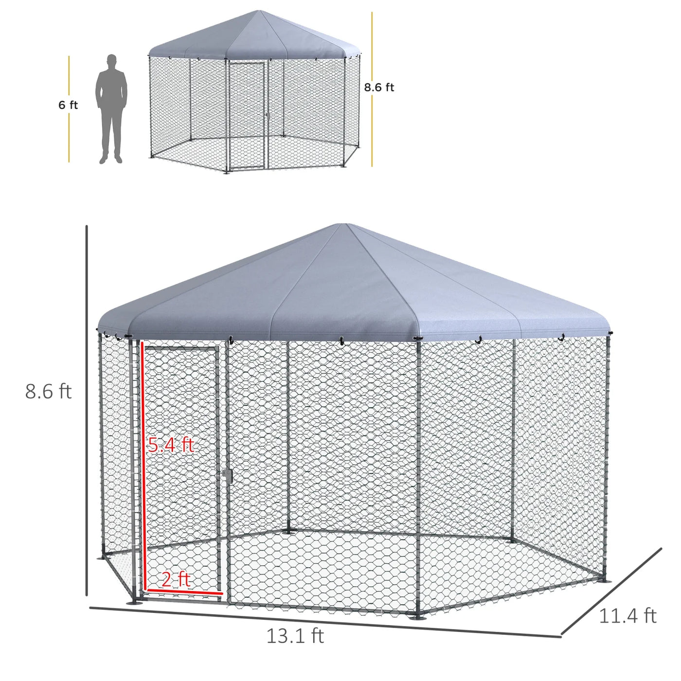 GFVCNIO PawHut Large Metal Coop Run for Ducks and Rabbits with Waterproof and Anti-UV Cover Walk-in Poultry Cage Hen House for Outdoor and Yard Farm Use 13‘ x 11.4‘ x 8.6‘