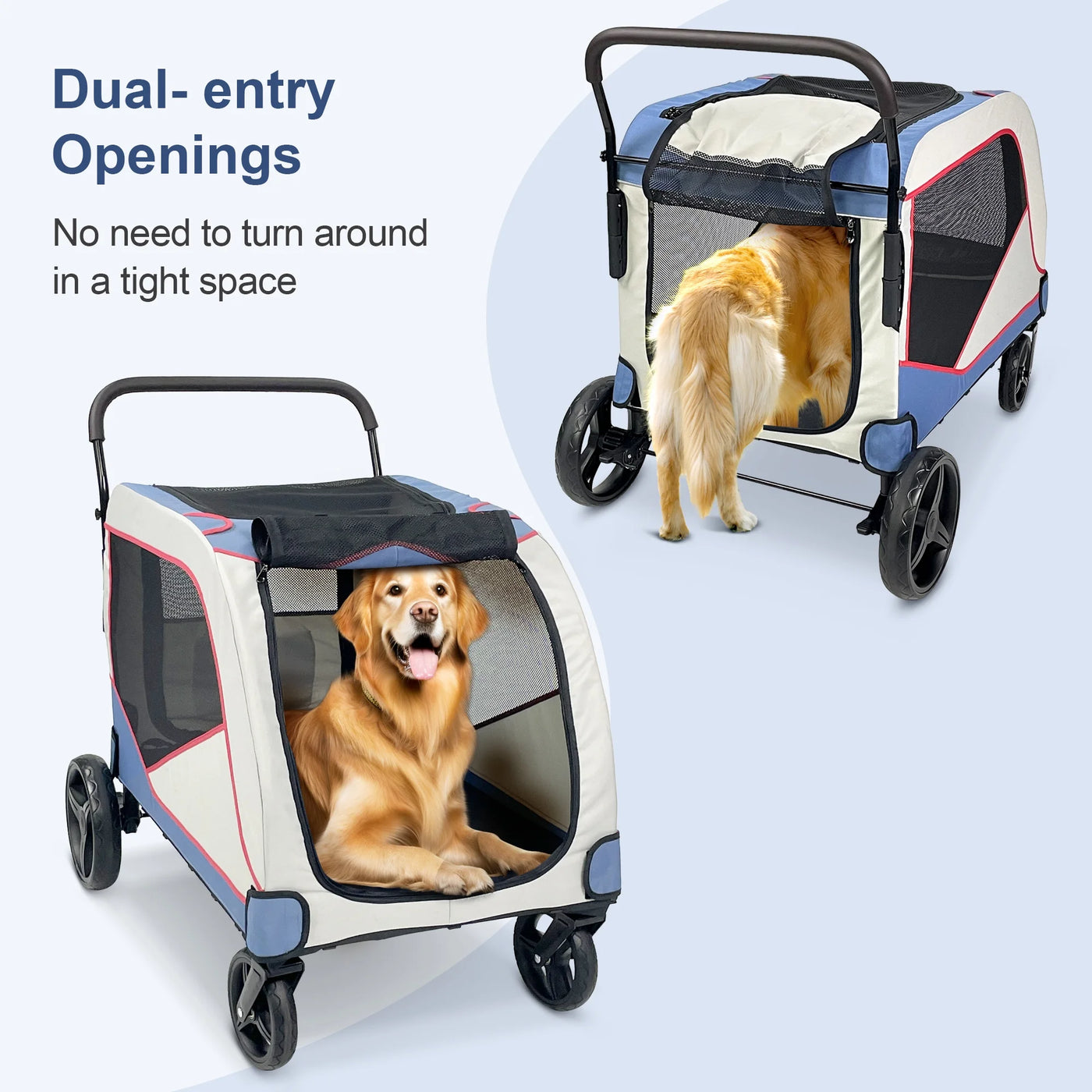 Foldable Pet Stroller for Large or 2 Dogs Cats Jogger Wagon with 4 Wheels