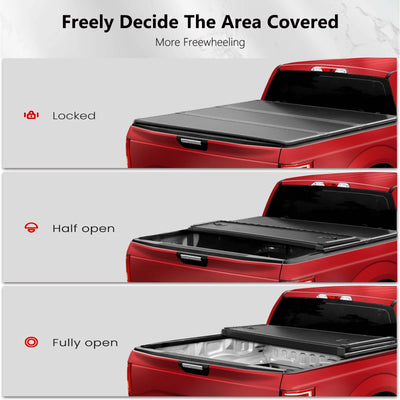 TOPRONE Hard Tri-Fold Tonneau Cover Fits 2015-2024 F150 with 6.5' (78.9in) Truck Bed | On Top |