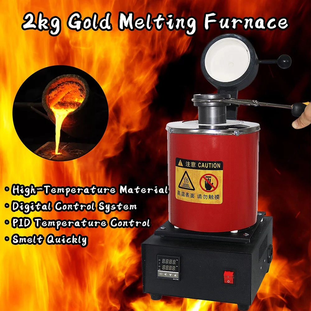 SHANGNIULU Gold Melting Furnace, 2KG Electric Digital Smelting Furnace 1400W 2100F PID Smelter Kiln Kit Casting Refining Jewelry Precious Metals Gold Silver Copper Aluminum (110v)