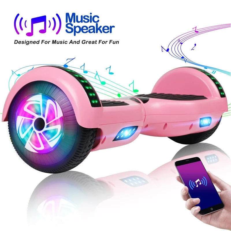 SISIGAD Hoverboard, 10 Mph Max Speed, Hoverboard with Bluetooth and LED lights, 6.5" Self Balancing Electric Hoverboard for Kids Adults Gifts, Pink