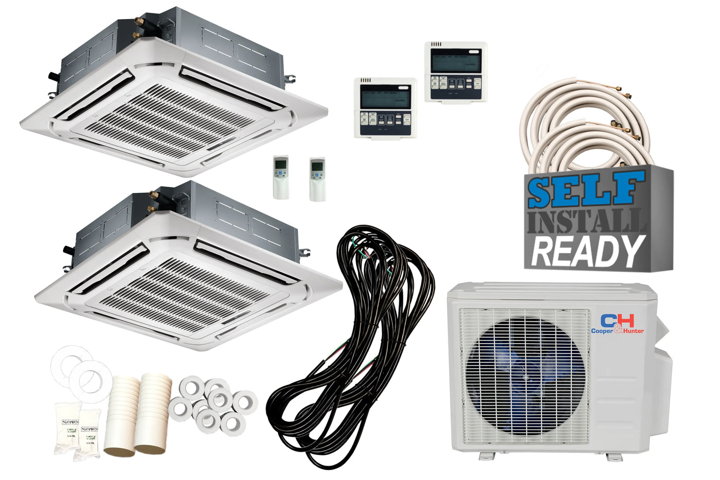 Cooper & Hunter 28000 BTU Dual Zone Mini Split Ductless 12K+12K Ceiling Cassette + 25 Ft Installation Kit