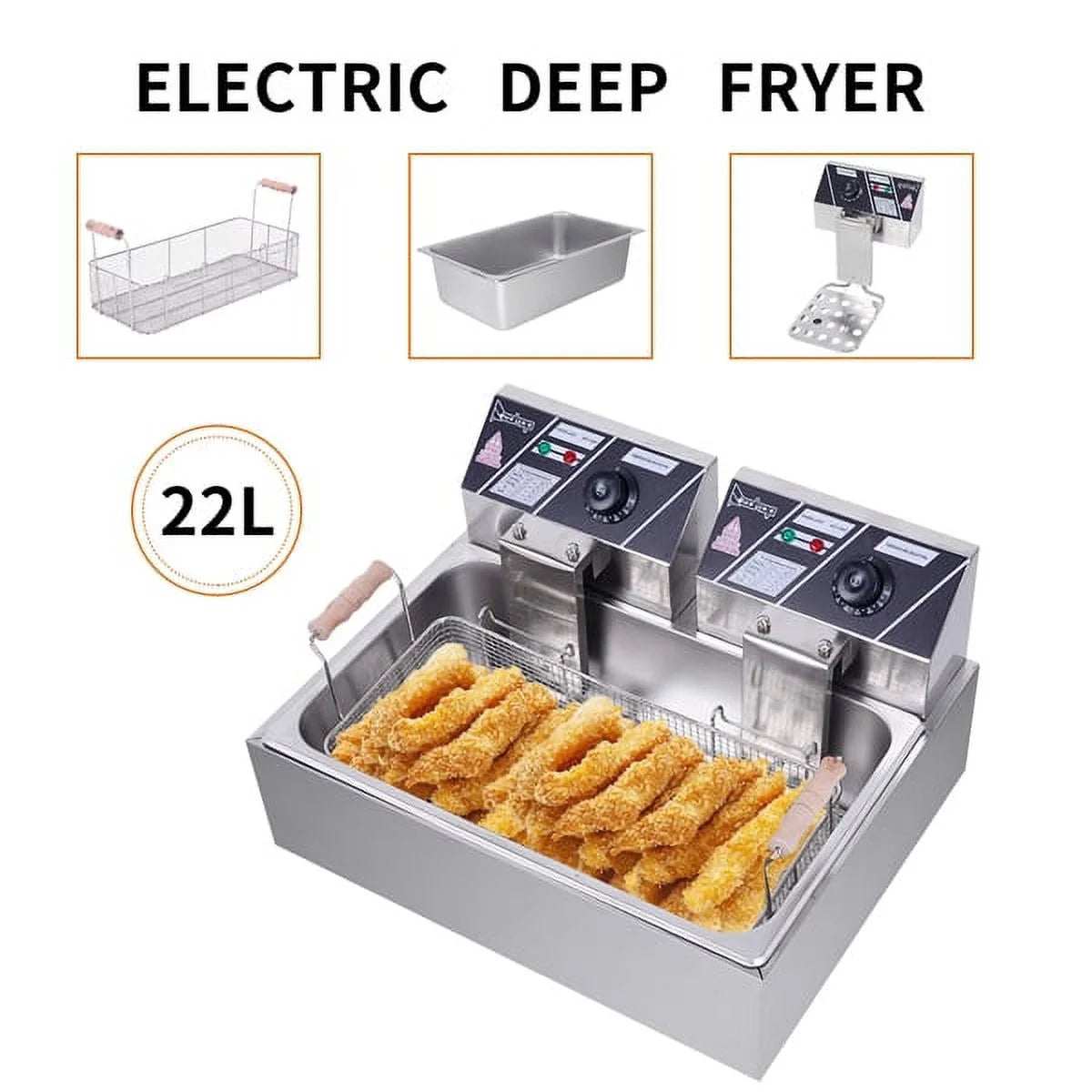 Bornmio 【Replace the old encoding 64372676】Eh83O 110V Oil Consumption 12.7Qt/12L Oil Pan Total Capacity 23.26Qt/22L Stainless Steel Large Single-Cylinder Electric Fryer 5000W Max