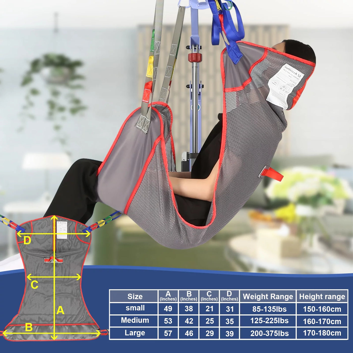 EZ Assistive Universal Full Body Patient Lift Sling, Mesh Fabric Patient Sling Transfer and Bathing aids, 500lb Weight Capacity