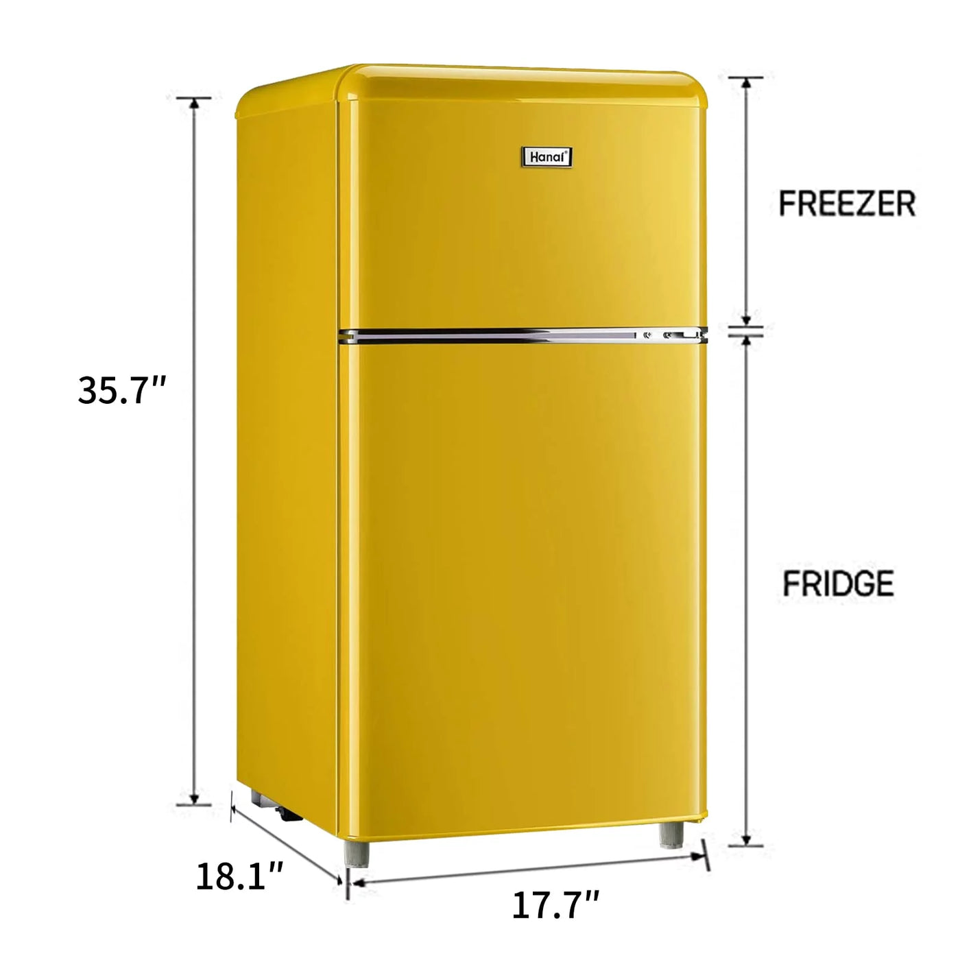 WANAI Small Refrigerator,3.5 Cu.Ft Two Door Mini Refrigeratorwith Freezer,Yellow